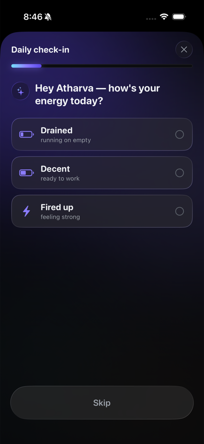 Energy check-in