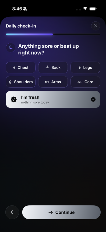 Soreness check-in